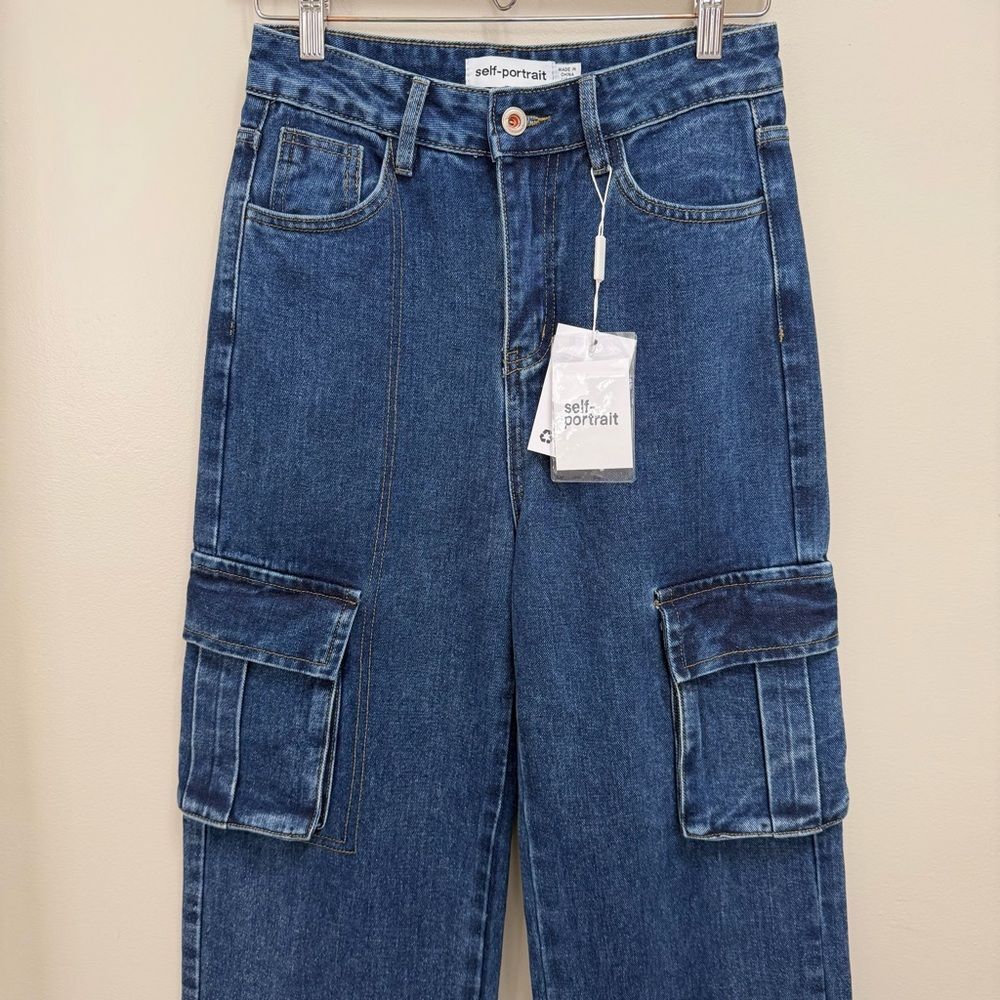 NWT Self Portrait Cargo Jean Wide Leg Denim Size 4 - Picture 4 of 12